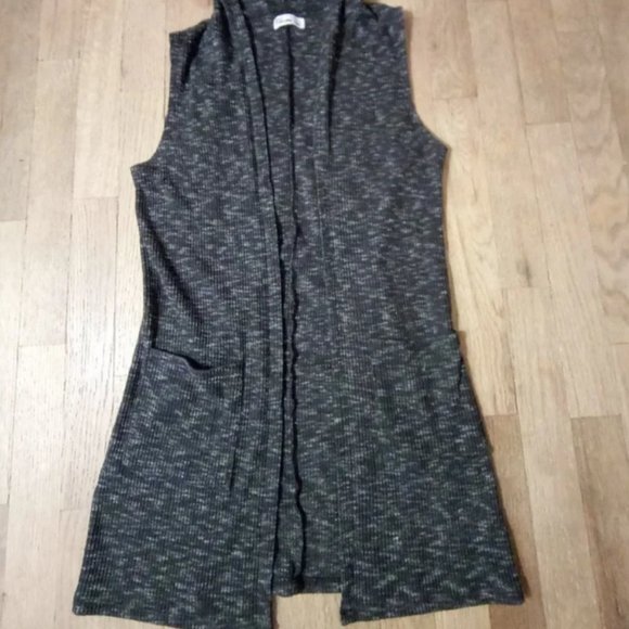 EPIC THREADS - Sleeveless Long Hooded Cardigan in Black Variegated Patte… - Picture 3 of 9